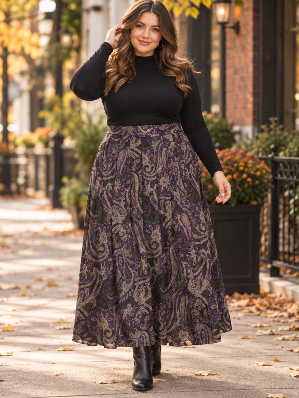 Vintage Dressbarn Purple Paisley Maxi Skirt 1X Whimsigoth Dark Romantic